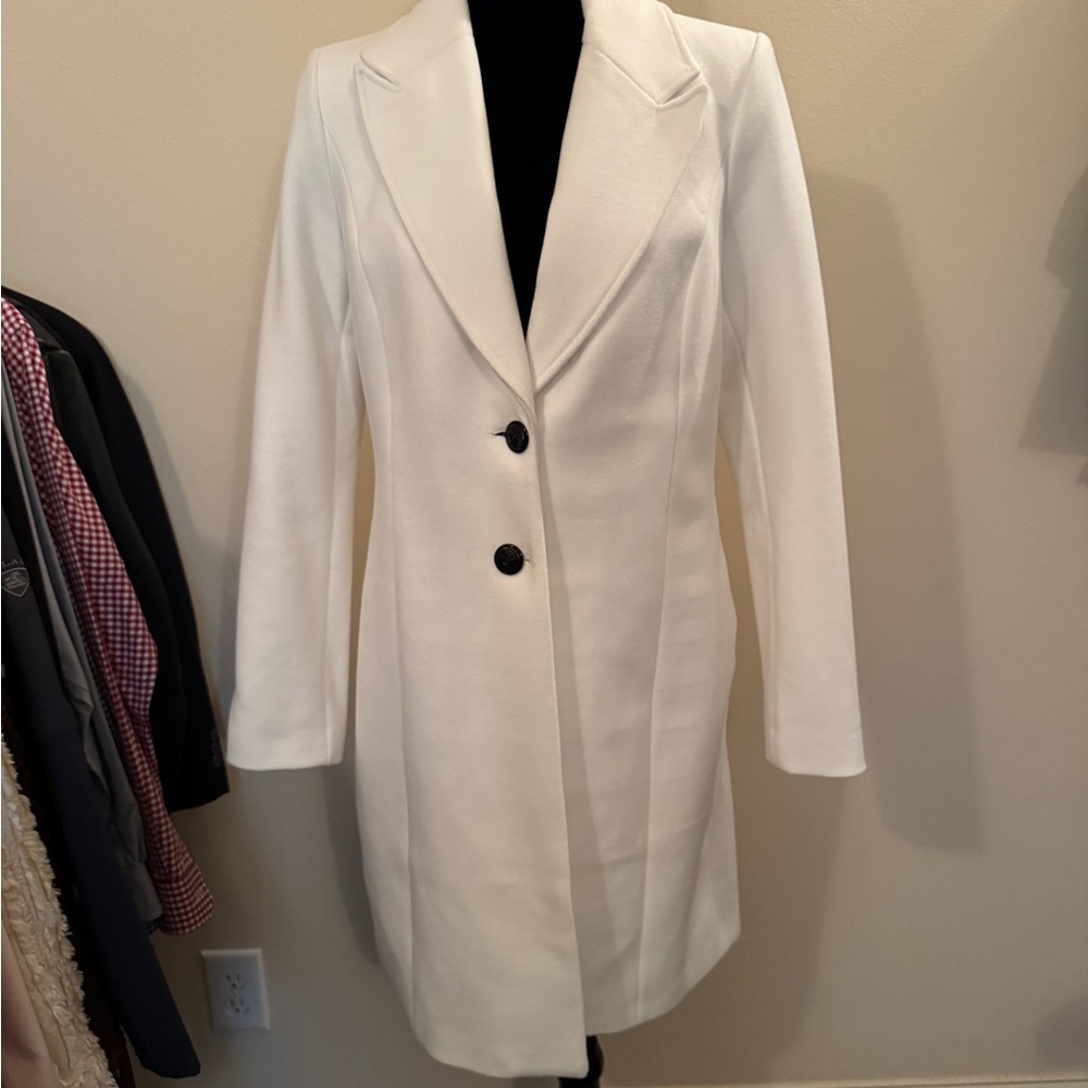 White House Black Market Off White Long Single Breasted Coat